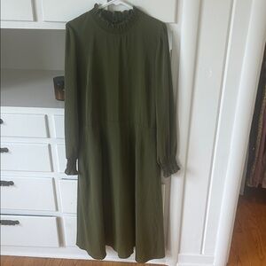 Elegant Olive Green Midi Dress Sz 14-16